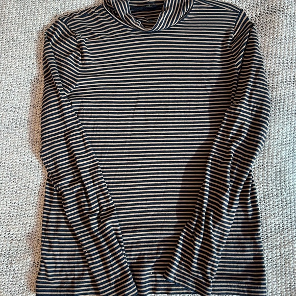 J. Crew Tissue Turtleneck in Navy Camel Stripe - Picture 2 of 3